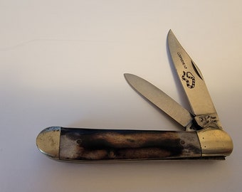Frost Cutlery Locking Copperhead 2 Blade Thick Stag Knife 3 7/8" Made In Japan