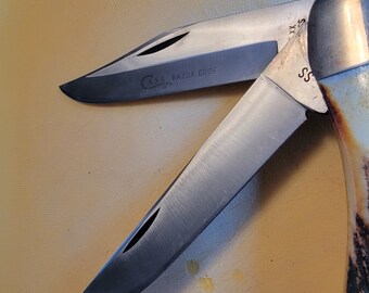 ｈｊ佐様⑅/19 CASE XX 6.5265 2 BLADE FOLDING HUNTER BONE STAG HANDLES