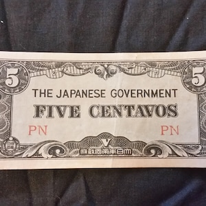 WWII Japanese Government - Five Centavos PN Bill Philippines Currency