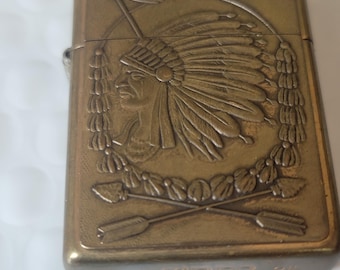 Vintage 2002 Barrett Smythe Indian Chief Native American Brass Zippo Lighter