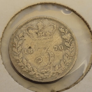 1870 UK Great Britain British 3 Pence Queen Victoria Silver Coin Very Nice Coin