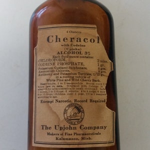 Antique Cheracol Brown Glass Medicine Bottle Empty  Nice