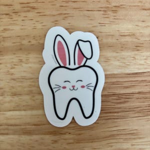 Tandheelkundige sticker | Sticker tand paashaas| Gestanste sticker