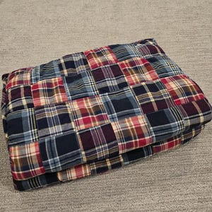 SET OF 2 Ralph Lauren Madras Plaid Quilted Patchwork Pillowcases Navy Red