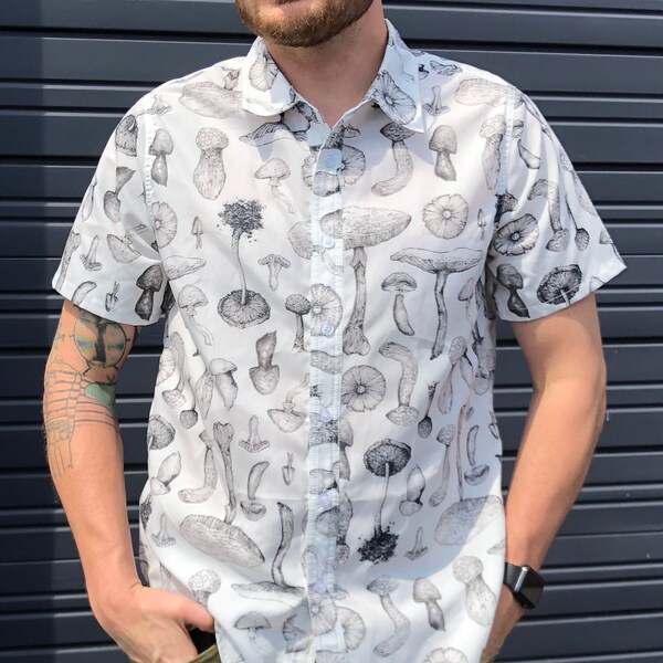 Mycology Button Down- Stippled Mushroom Unisex T-Shirt Preorder