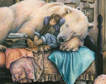 Polar Bear Greeting Card, Polar Bear Card, Arctic Wildlife Card, Lori Preusch Art, Gift for Reader, Tea Lover Card, 387