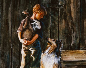 Greeting Card, Baby Lamb, Collie, Dog, Painted From Memory
