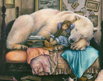 Polar Bear Greeting Card, Polar Bear Card, Arctic Wildlife Card, Lori Preusch Art, Gift for Reader, Tea Lover Card, 387