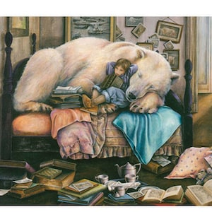 Polar Bear Art, Polar Bear, Arctic Wildlife Art Print, Lori Preusch Art, Gift for Reader, Children's Room Art, Mother's Day Gift image 2