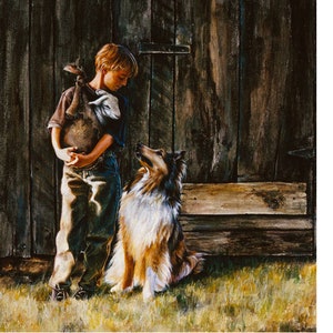 Rustic Farm Art, Farmhouse Wall Decor, Collie Art Print, Collie Gifts, Mother&#39;s Day Gift,  Lori Preusch Art, Lamb Painting, Barnyard Art