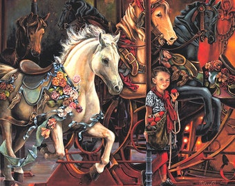 Horse Painting Print, Lori Preusch, Wall Art for Girls Room, Carousel Art, Carousel Horse Art, Girl Nursery Decor, Horse Art wall decor