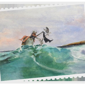 Postcrossing Stamp, Postcrossing Sticker, Gift for Postcrosser, Gummed Vintage-Style Stamps, Art Stamp, Lori Preusch Art, Anchors Away stamp