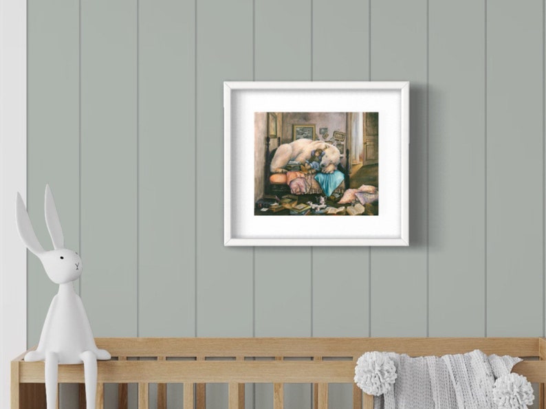Polar Bear Art, Polar Bear, Arctic Wildlife Art Print, Lori Preusch Art, Gift for Reader, Children's Room Art, Mother's Day Gift image 1