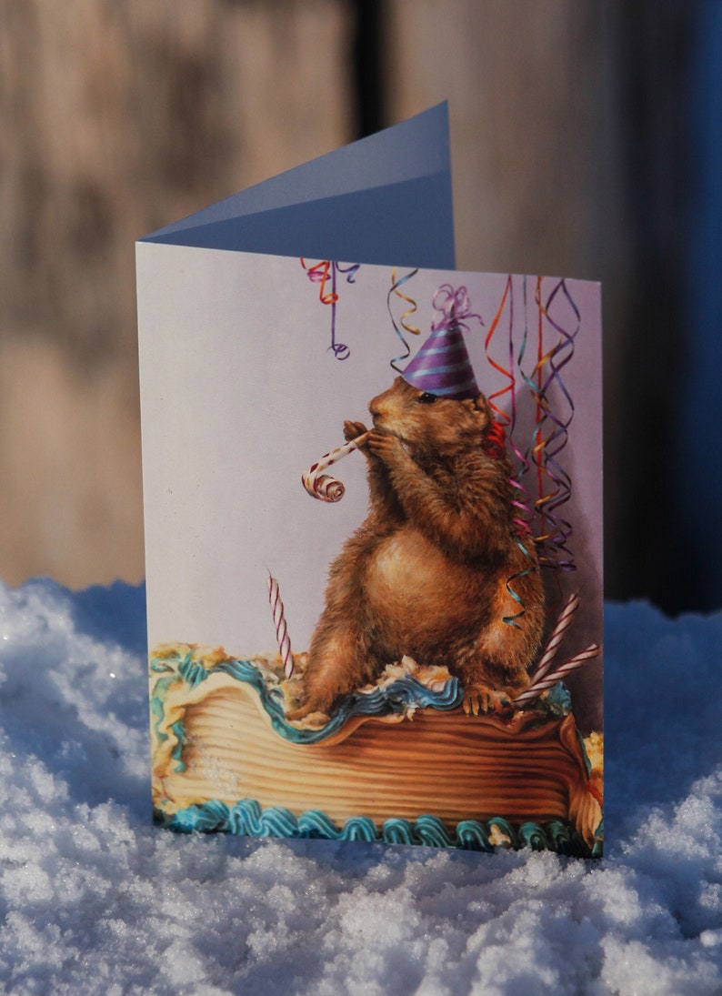 Groundhog Day Card, Groundhog Day Birthday Card, February 2nd Card, Card for Groundhog Day, Groundhog Day Gift, Lori Preusch Art image 1