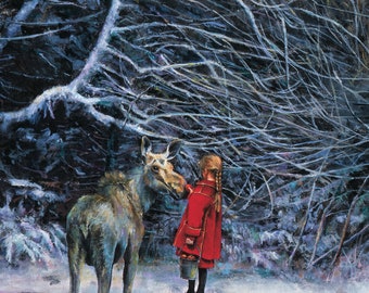 Wildlife Christmas Card, Card with Moose, Christmas Card Set, Lori Preusch Art, Moose Christmas Card, Christmas Card with Moose