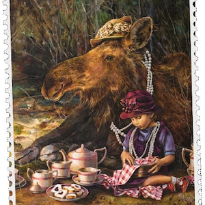 Postcrossing Stamp, Postcrossing Sticker, Gift for Postcrosser, Gummed Vintage-Style Stamps, Lori Preusch Art, Pearls Stamp, Sticker