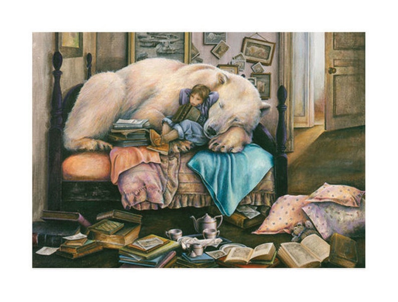 Polar Bear Art, Polar Bear, Arctic Wildlife Art Print, Lori Preusch Art, Gift for Reader, Children's Room Art, Mother's Day Gift image 2