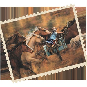 Postcrossing Stamp, Postcrossing Sticker, Gift for Postcrosser, Gummed Vintage-Style Stamps, Lori Preusch Art, American West Stamp, Sticker