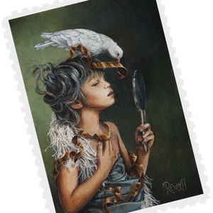 Postcrossing Stamp, Postcrossing Sticker, Gift for Postcrosser, Gummed Vintage-Style Stamps, Art Stamp, Lori Preusch Art, Dove stamp
