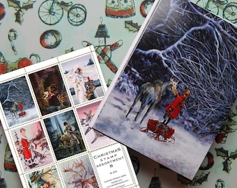 Christmas Assortment B - Gummed Backed Stamps, Vintage Stamp, Perforated Stamp, Christmas art stamps, Stamps for Envelope decoration