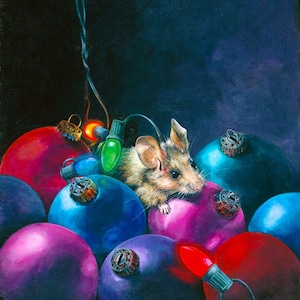 Mouse Card, Mouse Holiday Card, Colorful Mouse Christmas Card, Christmas Card Pack, Lori Preusch Art,
