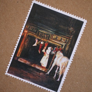 Postcrossing Stamp, Postcrossing Sticker, Gift for Postcrosser, Gummed Vintage-Style Stamps, Christmas Art Stamp, Lori Preusch Art
