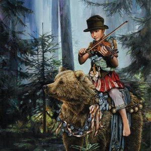 Bear Greeting Card, Blank Card, Rhapsody, Music, Violin, Forest, Children&#39;s Birthday