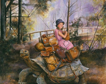 Tortoise Greeting Card,  Journey, Bon Voyage or Moving Card. Original Art Blank Card, The Long Way