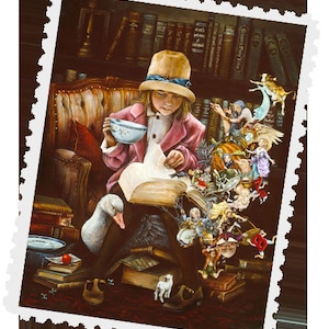 Postcrossing Stamp, Postcrossing Sticker, Gift for Postcrosser, Gummed Vintage-Style Stamps, Art Stamp, Lori Preusch Art, Mother Goose stamp