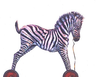 Zebra Studio Print, Zebra wall art, Zebra art, wall decor for girls room, Zebra poster, Zebra Toy Art, Lori Preusch, Rollin