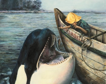 Tarjeta de felicitación, Otro cuento, Orca, Ballena orca, Arte original pintado a mano