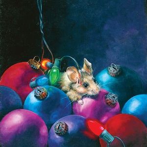 Mouse Christmas Card, Cute Mouse Holiday Card, Colorful Mouse Christmas Card, Christmas Card Pack, Lori Preusch Art