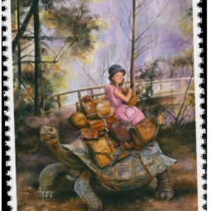 Postcrossing Stamp, Postcrossing Sticker, Gift for Postcrosser, Gummed Vintage-Style Stamps, Art Stamp, Lori Preusch Art, The Long Way stamp