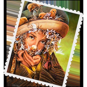 Postcrossing Stamp, Postcrossing Sticker, Gift for Postcrosser, Gummed Vintage-Style Stamps, Lori Preusch Art, Peeps Stamp, Sticker