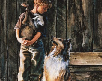 Greeting Card, Baby Lamb, Collie, Dog, Painted From Memory