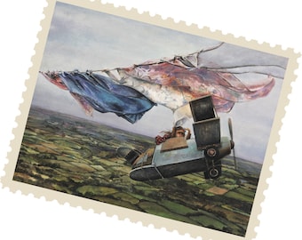Postcrossing Stamp, Postcrossing Sticker, Gift for Postcrosser, Gummed Vintage-Style Stamps, Lori Preusch Art, Carried Away Stamp, Sticker