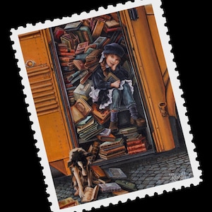 Postcrossing Stamp, Postcrossing Sticker, Gift for Postcrosser, Gummed Vintage-Style Stamps, Art Stamp, Lori Preusch Art, Overbooked stamp
