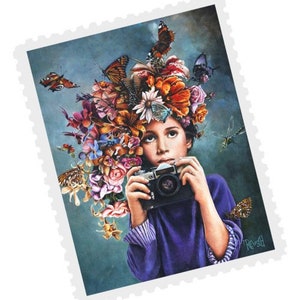 Postcrossing Stamp, Postcrossing Sticker, Gift for Postcrosser, Gummed Vintage-Style Stamps, Art Stamp, Lori Preusch Art, Shutterbug stamp