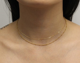 Layered Chain Choker-14k Gold Filled Choker-Sterling Silver Choker-Rose Gold Filled Choker-Satellite Chain Choker-Adjustable Necklace-Gift