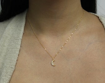 Gold Opal Moon Necklace-14k Gold Filled Chain-Moon Pendant-Dainty Opal Necklace-Gold Moon Necklace-Opal Charm-Crescent Moon-Bridesmaid Gift