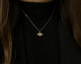 Opal CZ Evil Eye Necklace-14k Gold Filled Chain-Cubic Zirconia-Protection Necklace-Gold Evil Eye Necklace-Everyday Necklace-Gift