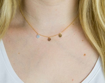 Gold, Silver, Rose Gold Disc Necklace-3 Circle Necklace-Gold Filled Circle Necklace-Mixed Metal Necklace-Dainty Necklace-Simple Necklace
