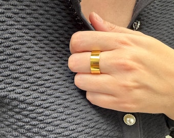 Wide Gold Ring-Gold Stacking Ring-Chunky Gold Band-Layering Ring-Non Tarnish-Waterproof-Minimalist Everyday Ring-Christmas Gift