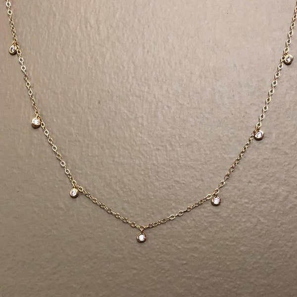 Choker Sale! Gold Tiny CZ Choker Necklace-Gold Filled Chain-Dangle Choker Necklace-Bohemian Choker-Dangle Necklace-Layering Necklace-Gift