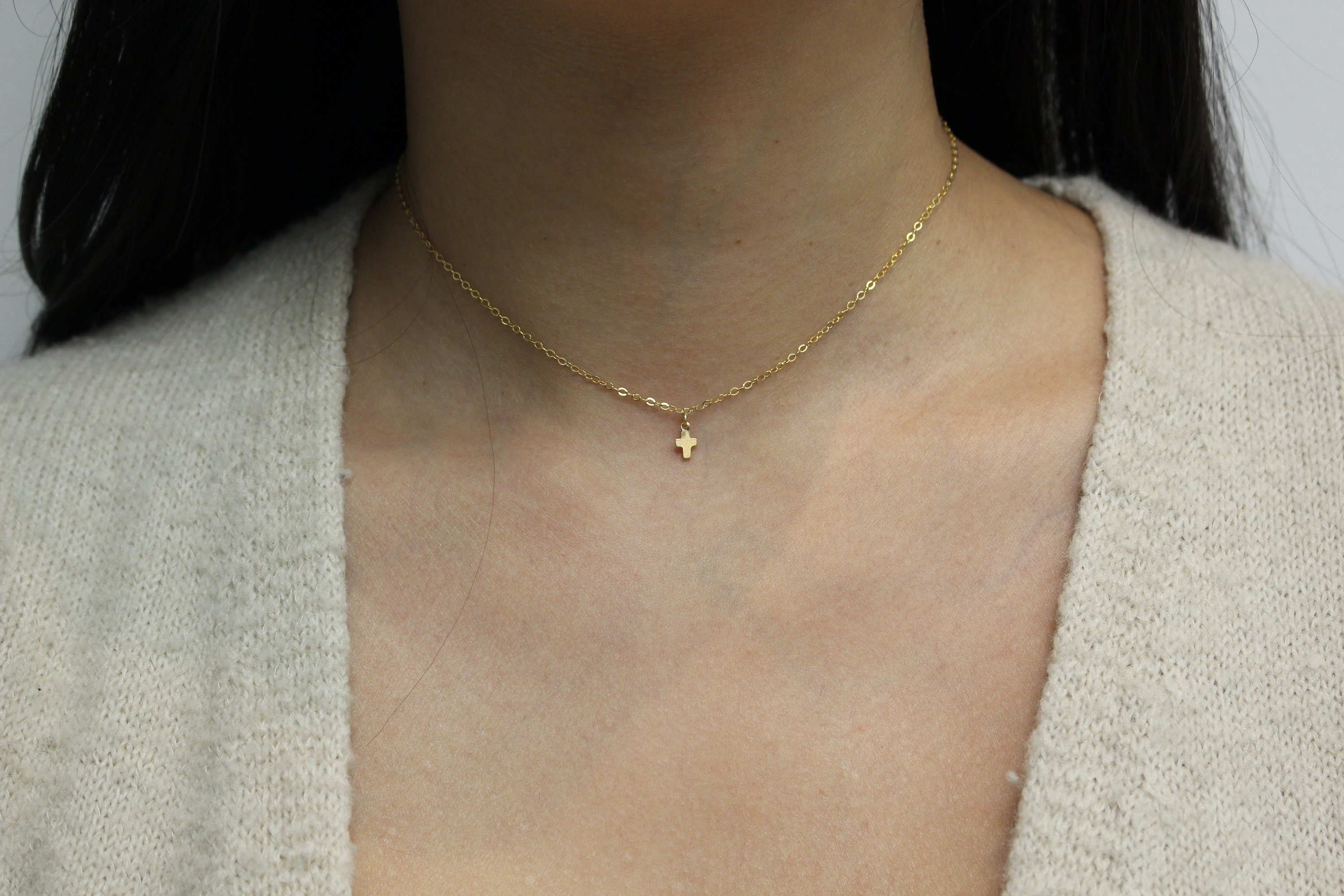 Sale! Tiny Gold Cross Necklace-Tiny Gold Filled Cross-Mini Cross Necklace-Small Gold Cross Necklace-Dainty Necklace-Religious Necklace-Faith