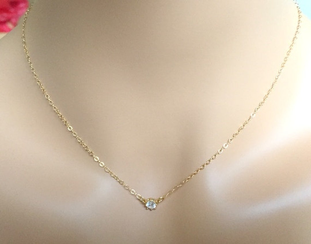 Floating CZ Diamond Necklacegold Filled Chaincubic Zirconia Diamond