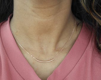 Curved Rose Gold Tube Bar Necklace-Rose Gold Filled Curved Bar-Sterling Silver Bar-Layering Necklace-Everyday necklace-Dainty Necklace-Gift