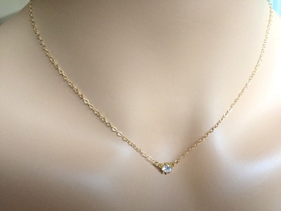 Floating CZ Diamond Necklace-Gold Filled Chain-Cubic Zirconia Diamond Solitaire Necklace-Layering Necklace-Dainty Necklace