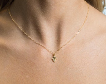 Hamsa Necklace-Silver Hamsa Necklace-Gold Hamsa Necklace-Gold Filled Chain-Sterling Silver Chain-Hand of Fatima Eye Charm-Gift