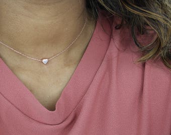 Rose Gold Herz Halskette-Rose Gold Choker Halskette-Layering Rose Gold Halskette-Kleine Herz Halskette-Rose Gold Herz Bead-Zierliche Rose Gold